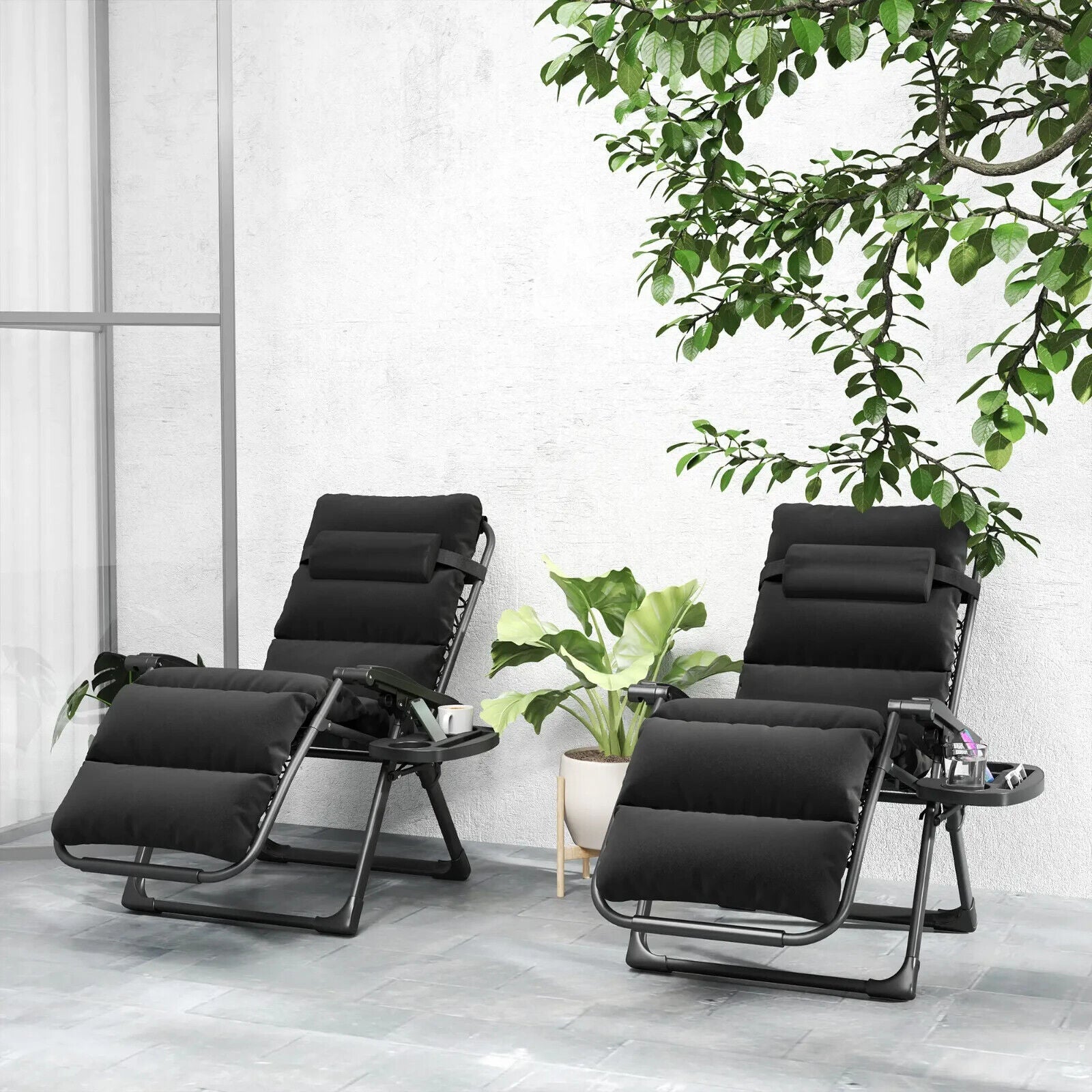 Zero Gravity Chairs Set of 2 Reclining Garden Sun Loungers with Cushions Folding - Home and Garden Furniture Shop - #rustic - furniture#