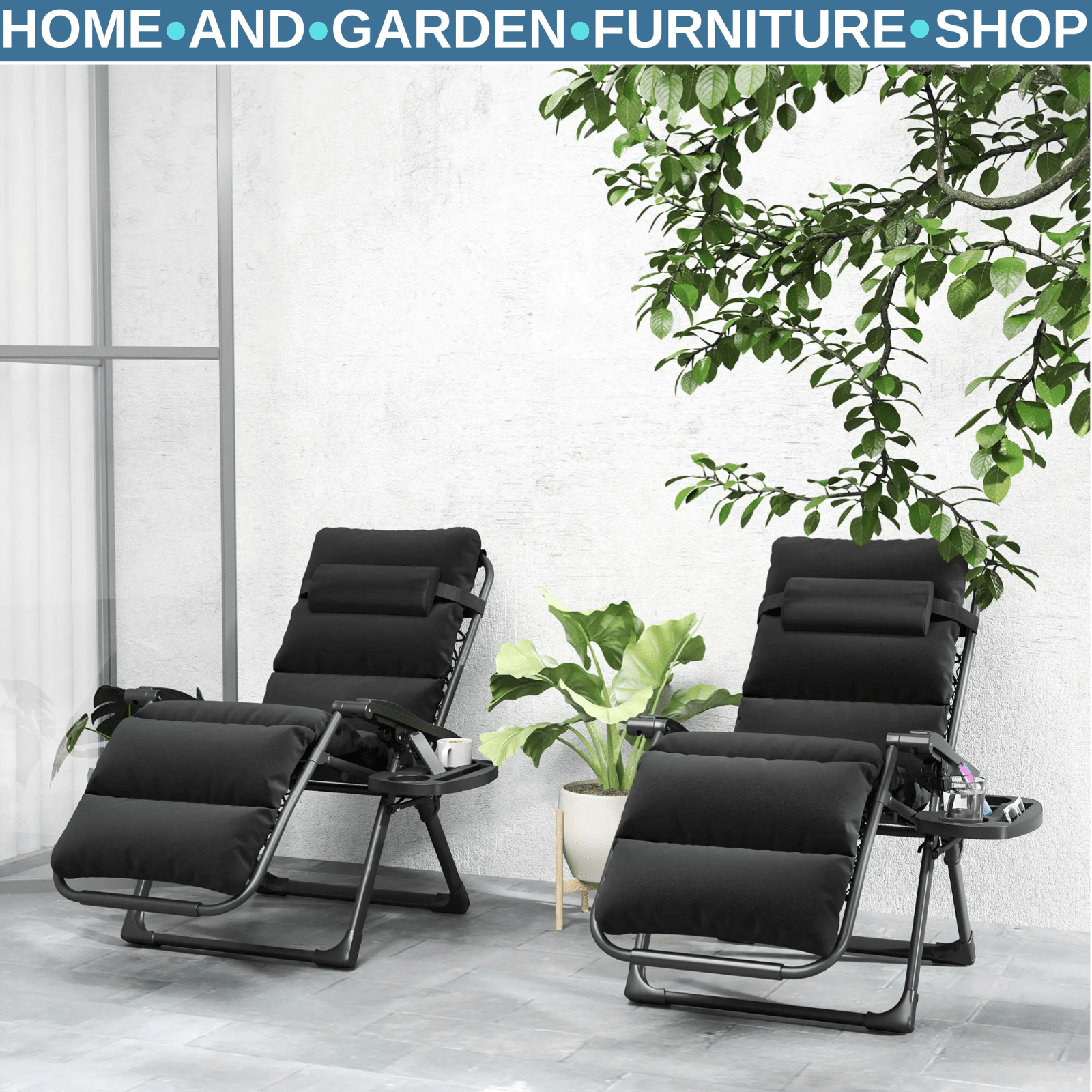 Zero Gravity Chairs Set of 2 Reclining Garden Sun Loungers with Cushions Folding - Home and Garden Furniture Shop - #rustic - furniture#