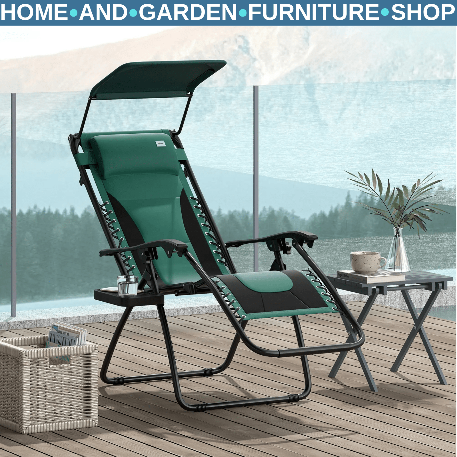 Zero Gravity Lounger Chair Folding Reclining Patio Chair with Shade Cup Holder - Home and Garden Furniture Shop - rustic - furniture