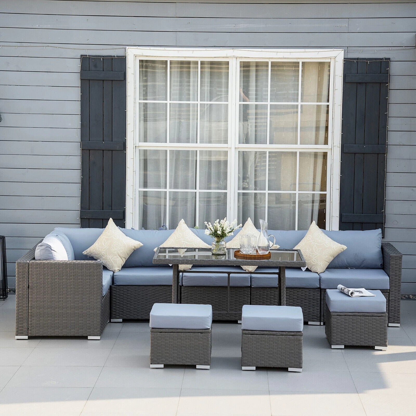 10 Piece Rattan Sofa Set Outdoor Patio Lounge Cushioned Garden Wicker Furniture - Home and Garden Furniture Shop - #rustic - furniture#