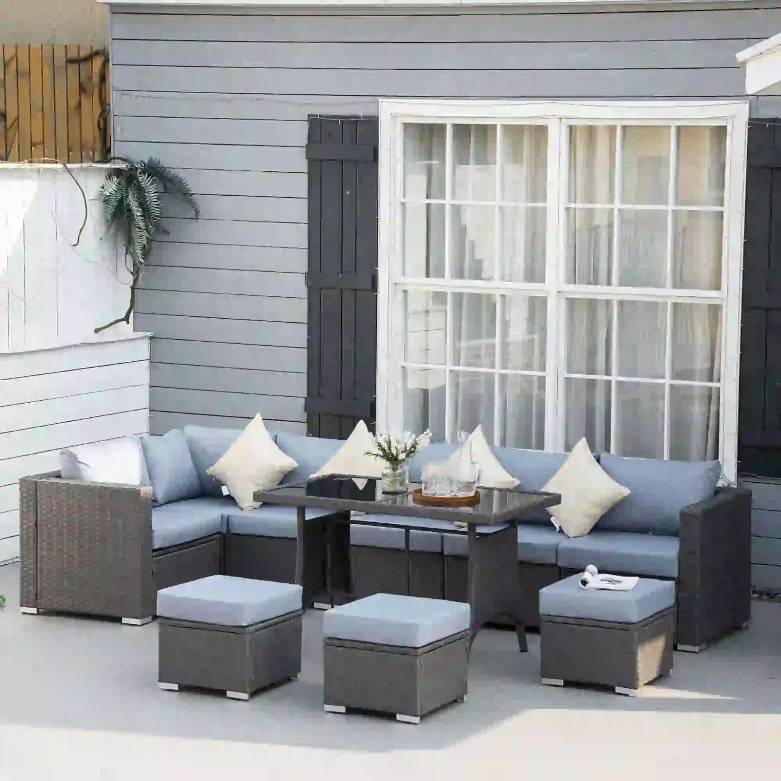 10 Piece Rattan Sofa Set Outdoor Patio Lounge Cushioned Garden Wicker Furniture - Home and Garden Furniture Shop - rustic - furniture