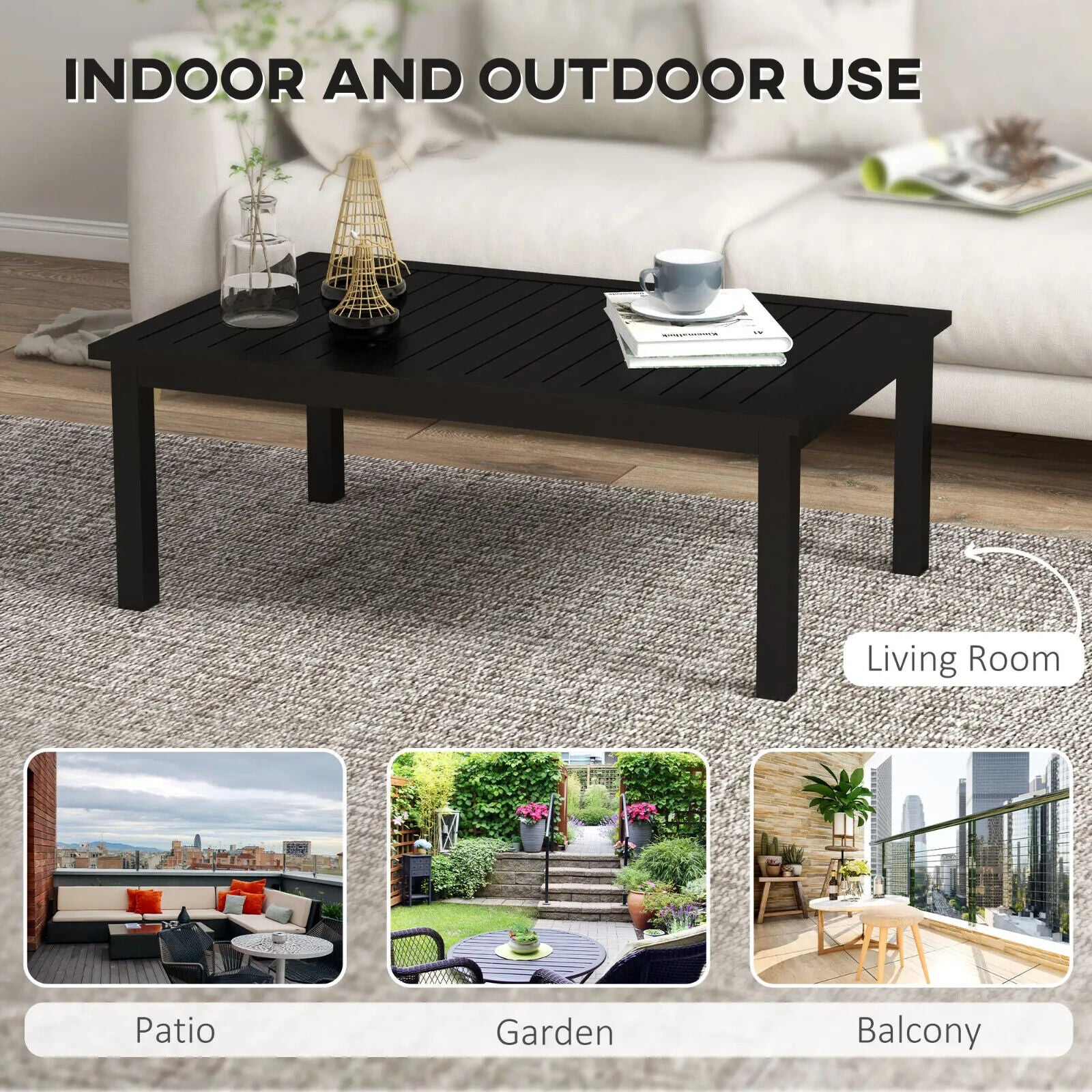 100 × 60 cm Aluminium Outdoor Side Table Patio Coffee Table w/ Wood Grain Effect - Home and Garden Furniture Shop - #rustic - furniture#