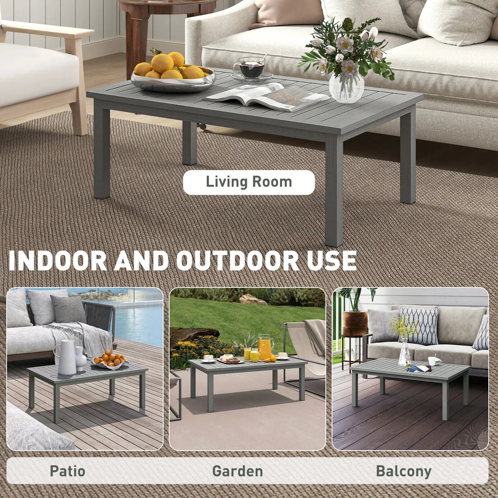 100cm x 60cm Aluminium Outdoor Coffee Table for Patio Garden or Balcony Seating - Home and Garden Furniture Shop - #rustic - furniture#