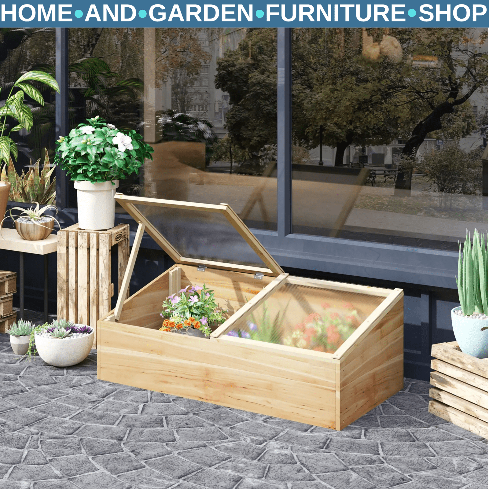 100x50x36cm Wooden Cold Frame Greenhouse with Polycarbonate Panels and Roof - Home and Garden Furniture Shop - rustic - furniture