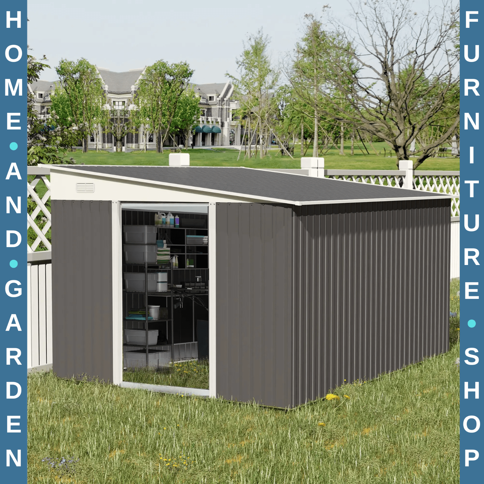 11 x 9ft Metal Garden Shed Large Outdoor Tool Storage House Lockable Double Door - Home and Garden Furniture Shop - rustic - furniture