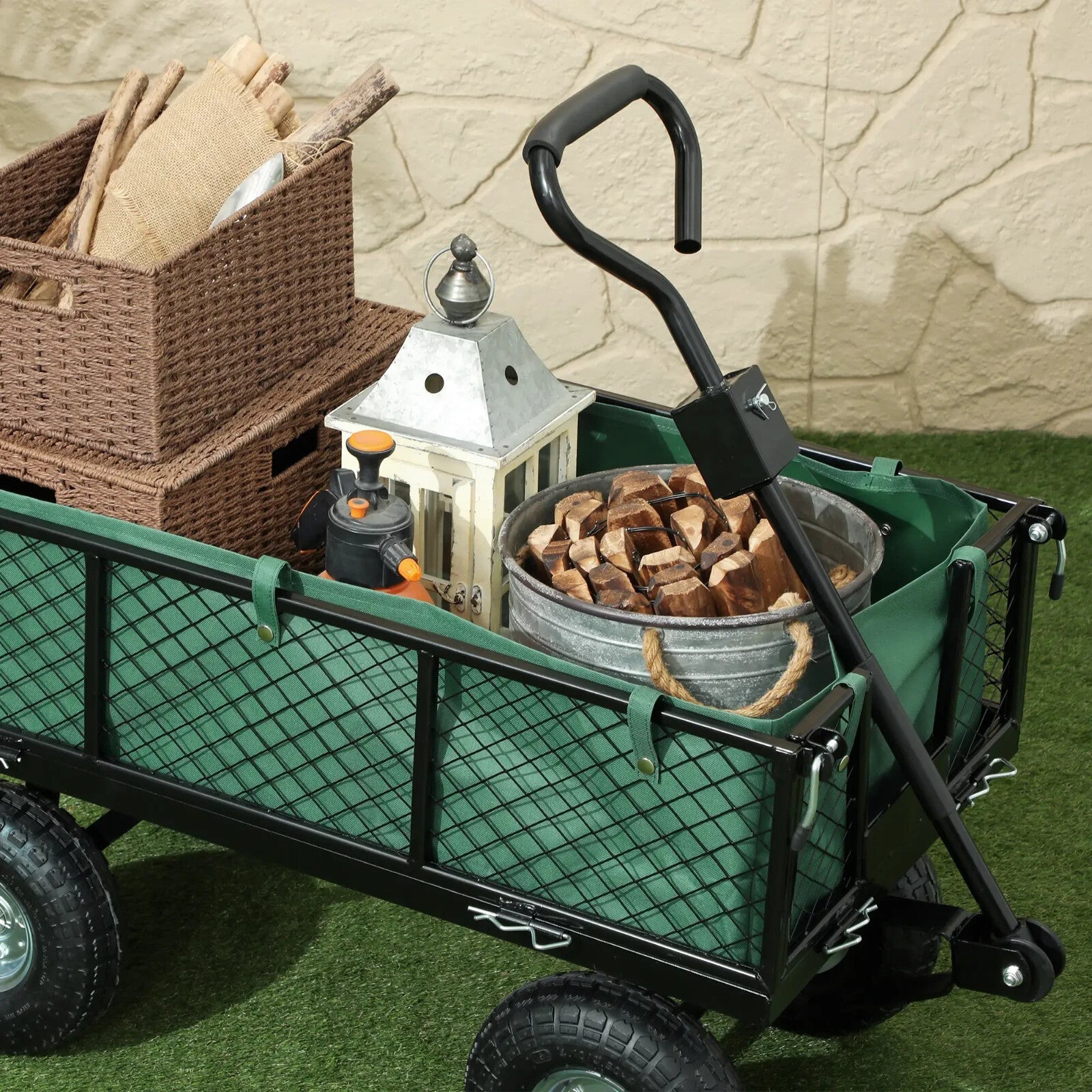 114L Steel Frame Garden Cart Trolley Heavy Duty Outdoor Utility Wagon for Tools - Home and Garden Furniture Shop - rustic - furniture