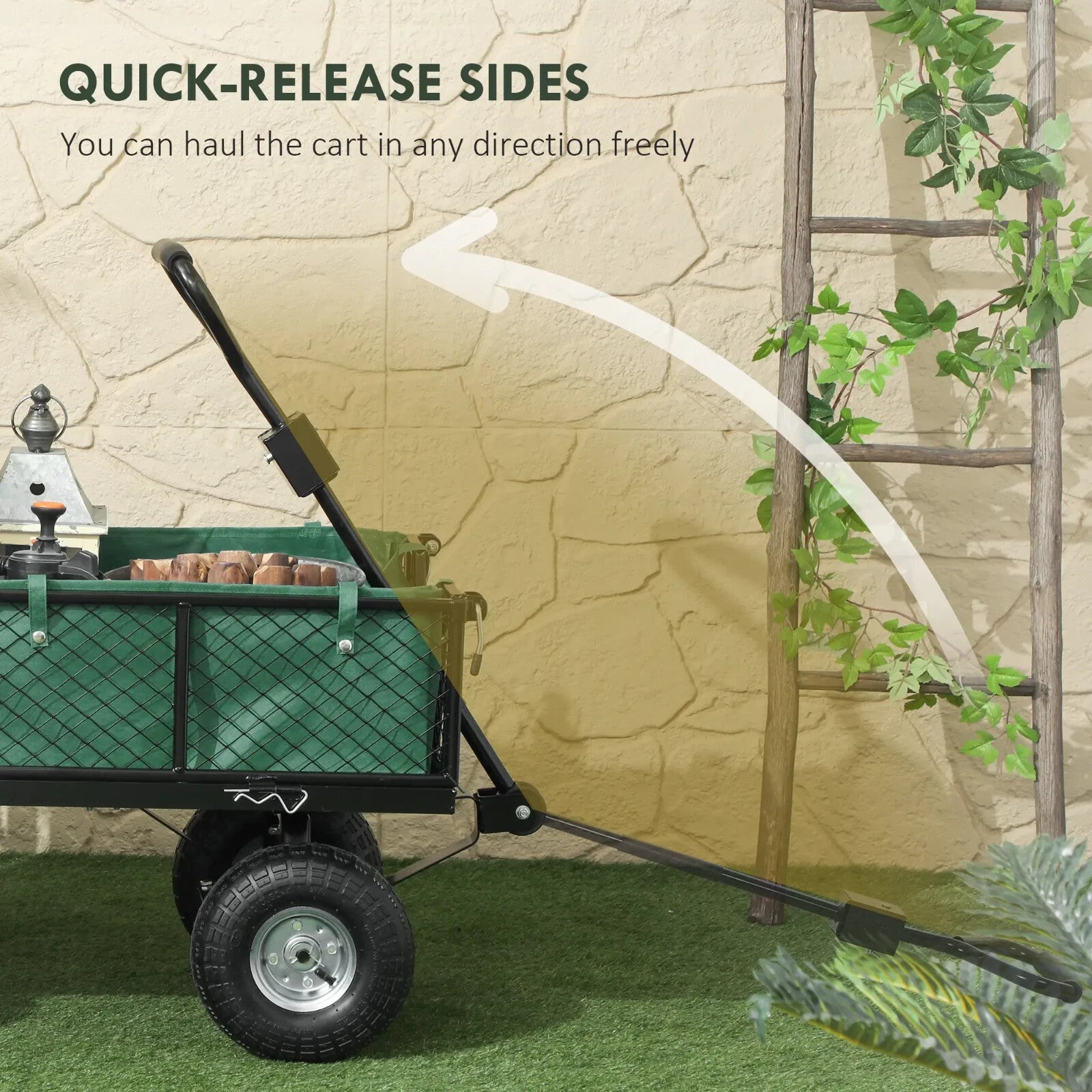 114L Steel Frame Garden Cart Trolley Heavy Duty Outdoor Utility Wagon for Tools - Home and Garden Furniture Shop - rustic - furniture