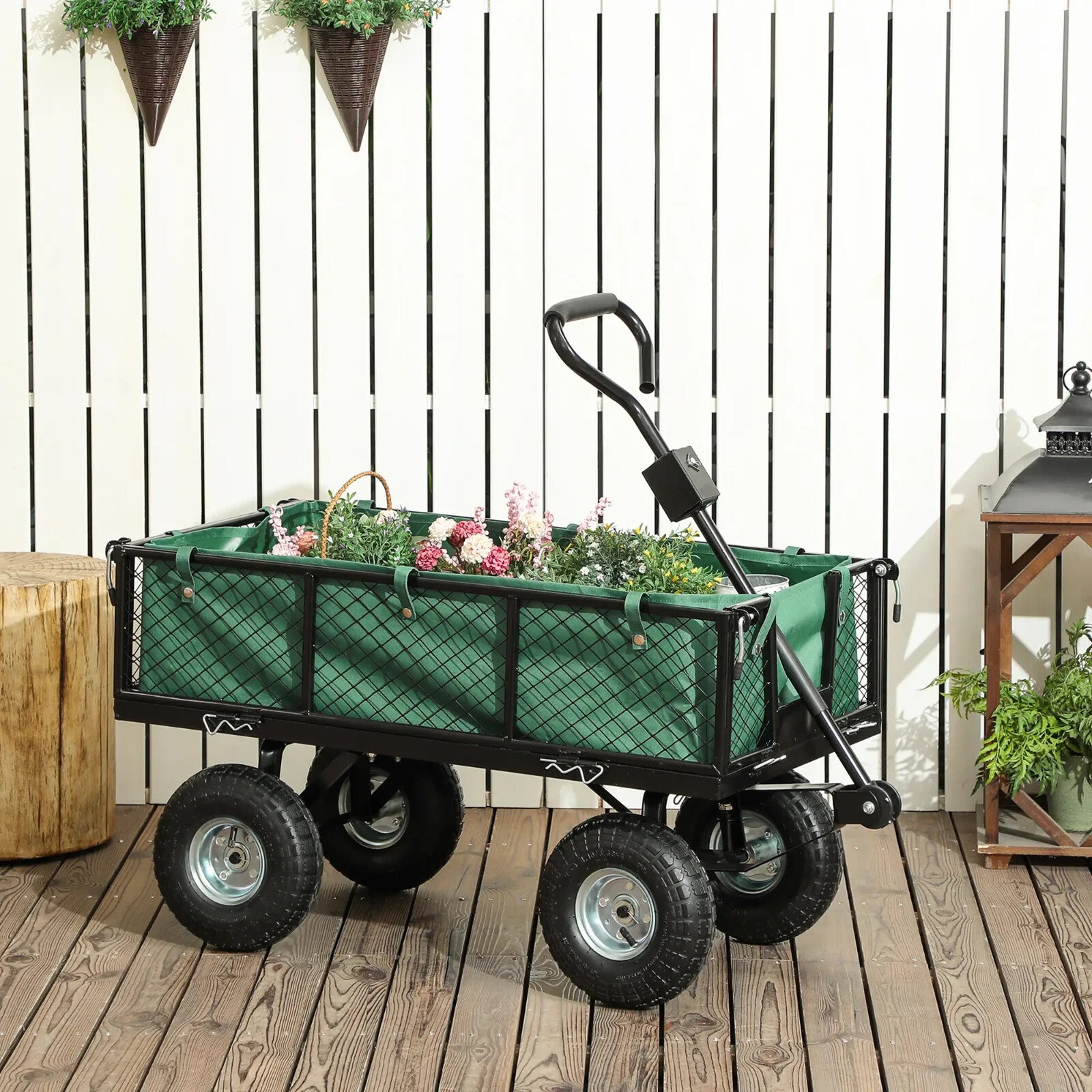114L Steel Frame Garden Cart Trolley Heavy Duty Outdoor Utility Wagon for Tools - Home and Garden Furniture Shop - rustic - furniture