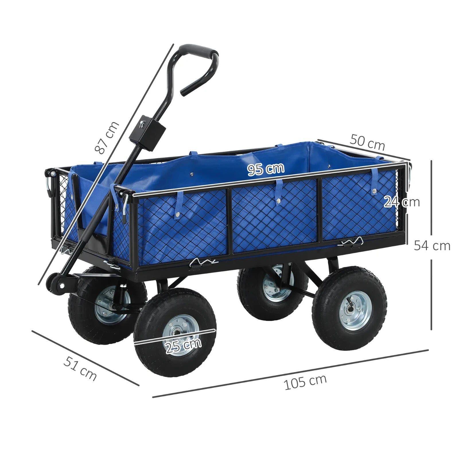114L Steel Frame Garden Cart Trolley Heavy Duty Outdoor Utility Wagon w/ Handle - Home and Garden Furniture Shop - rustic - furniture