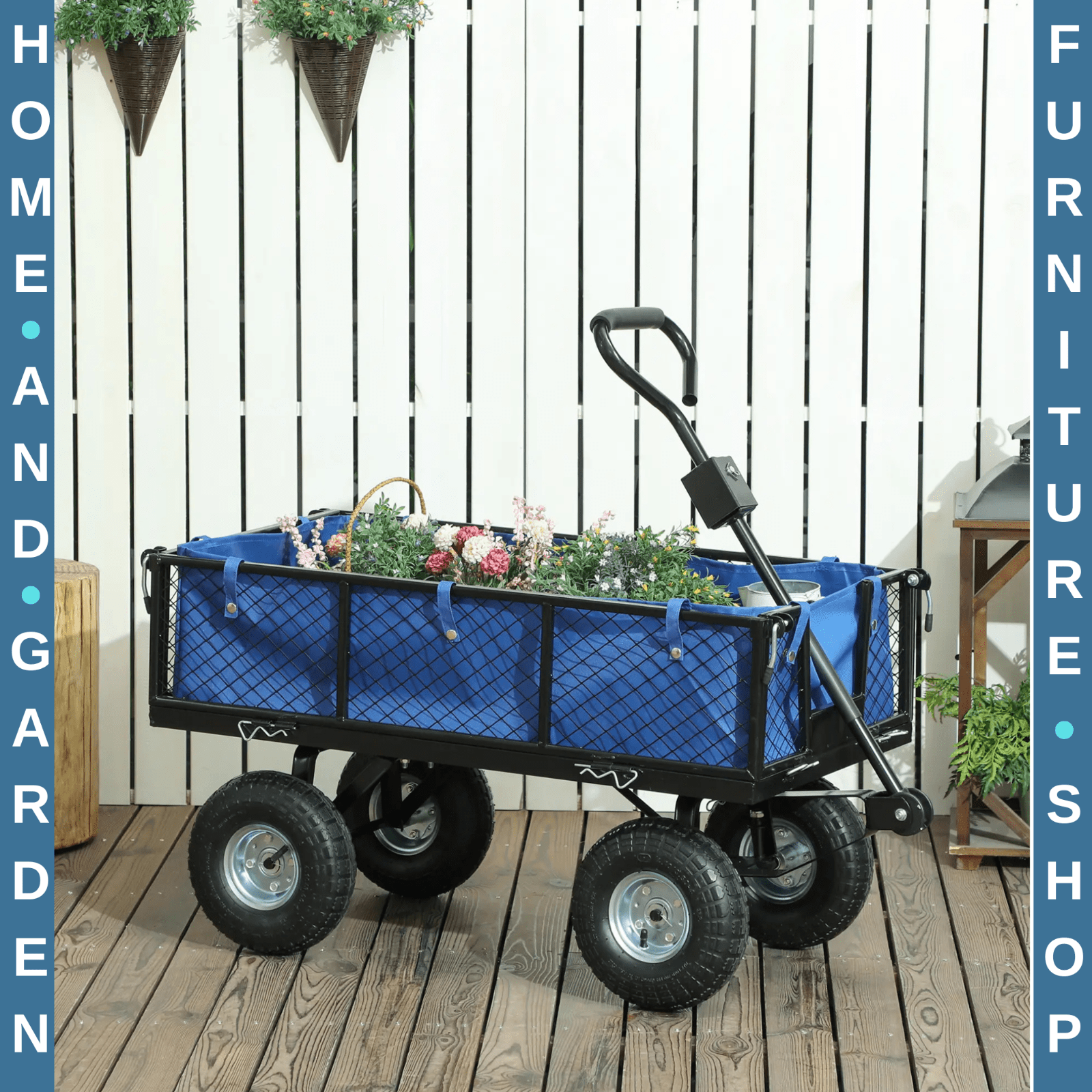 114L Steel Frame Garden Cart Trolley Heavy Duty Outdoor Utility Wagon w/ Handle - Home and Garden Furniture Shop - rustic - furniture