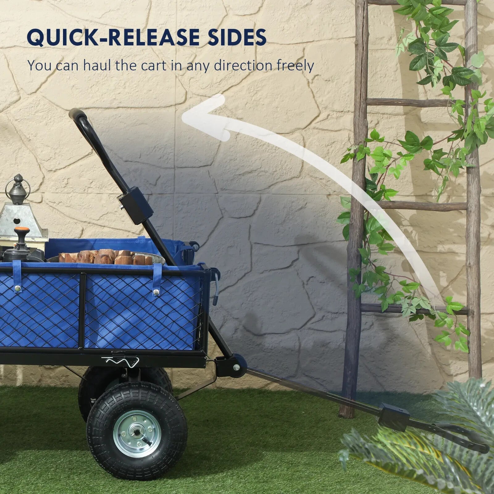 114L Steel Frame Garden Cart Trolley Heavy Duty Outdoor Utility Wagon w/ Handle - Home and Garden Furniture Shop - rustic - furniture