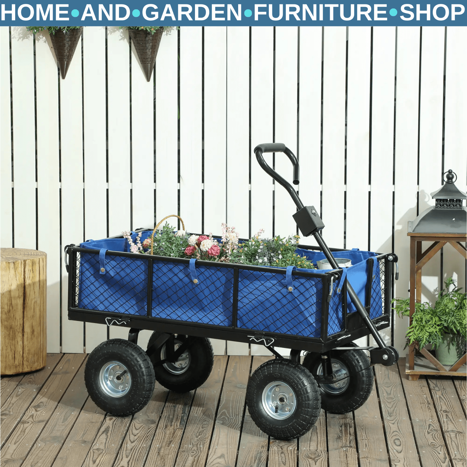 114L Steel Frame Garden Cart Trolley Heavy Duty Outdoor Utility Wagon w/ Handle - Home and Garden Furniture Shop - rustic - furniture