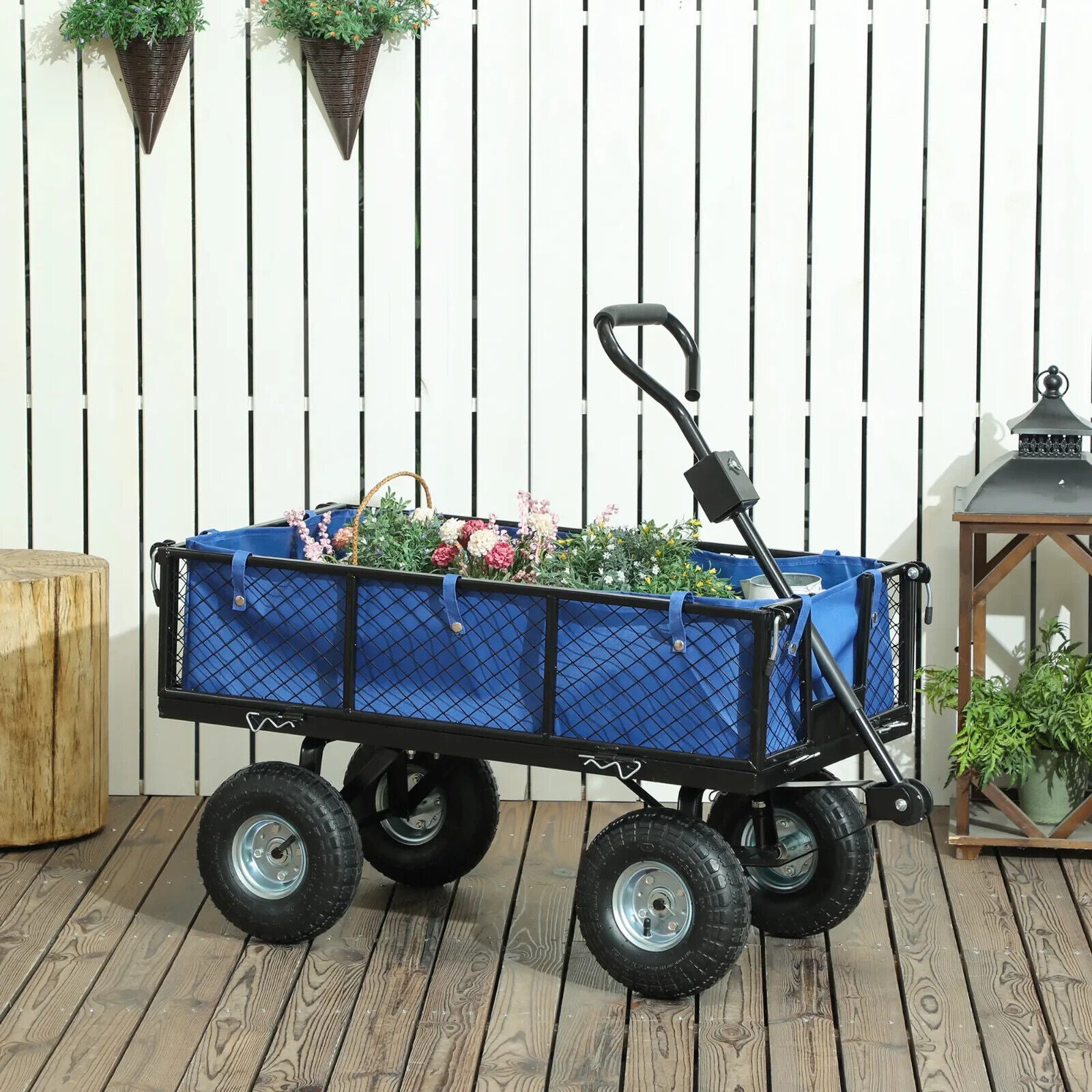 114L Steel Frame Garden Cart Trolley Heavy Duty Outdoor Utility Wagon w/ Handle - Home and Garden Furniture Shop - rustic - furniture