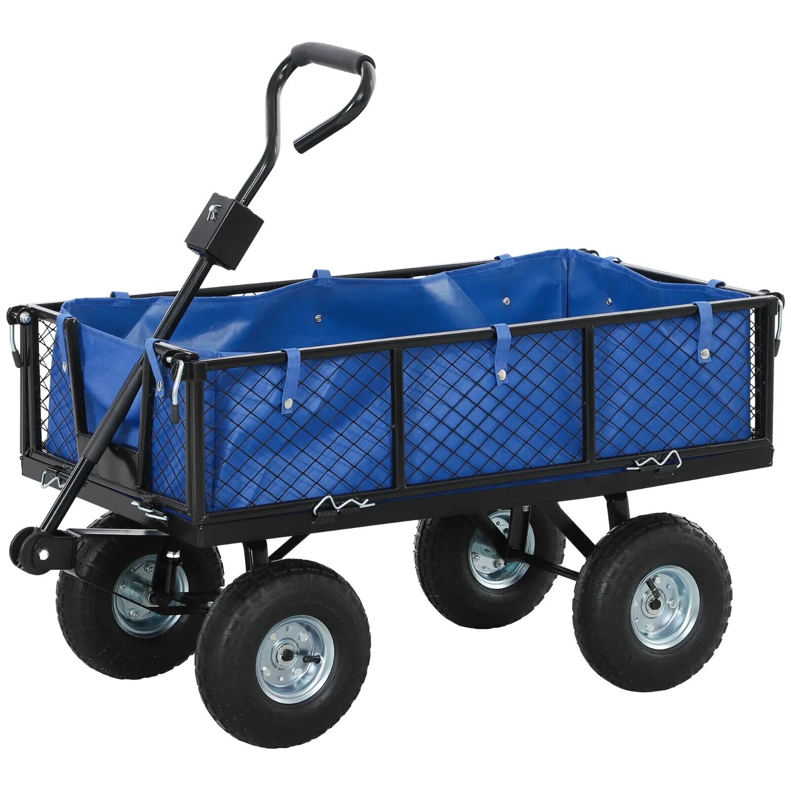 114L Steel Frame Garden Cart Trolley Heavy Duty Outdoor Utility Wagon w/ Handle - Home and Garden Furniture Shop - rustic - furniture