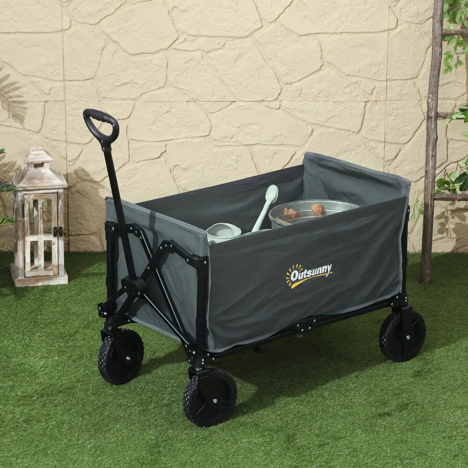 120L Folding Garden Trolley Cart Outdoor Collapsible Wagon with Wheels for Beach - Home and Garden Furniture Shop - rustic - furniture