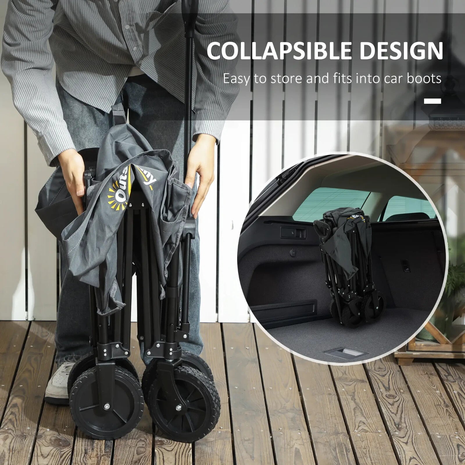 120L Folding Garden Trolley Cart Outdoor Collapsible Wagon with Wheels for Beach - Home and Garden Furniture Shop - rustic - furniture