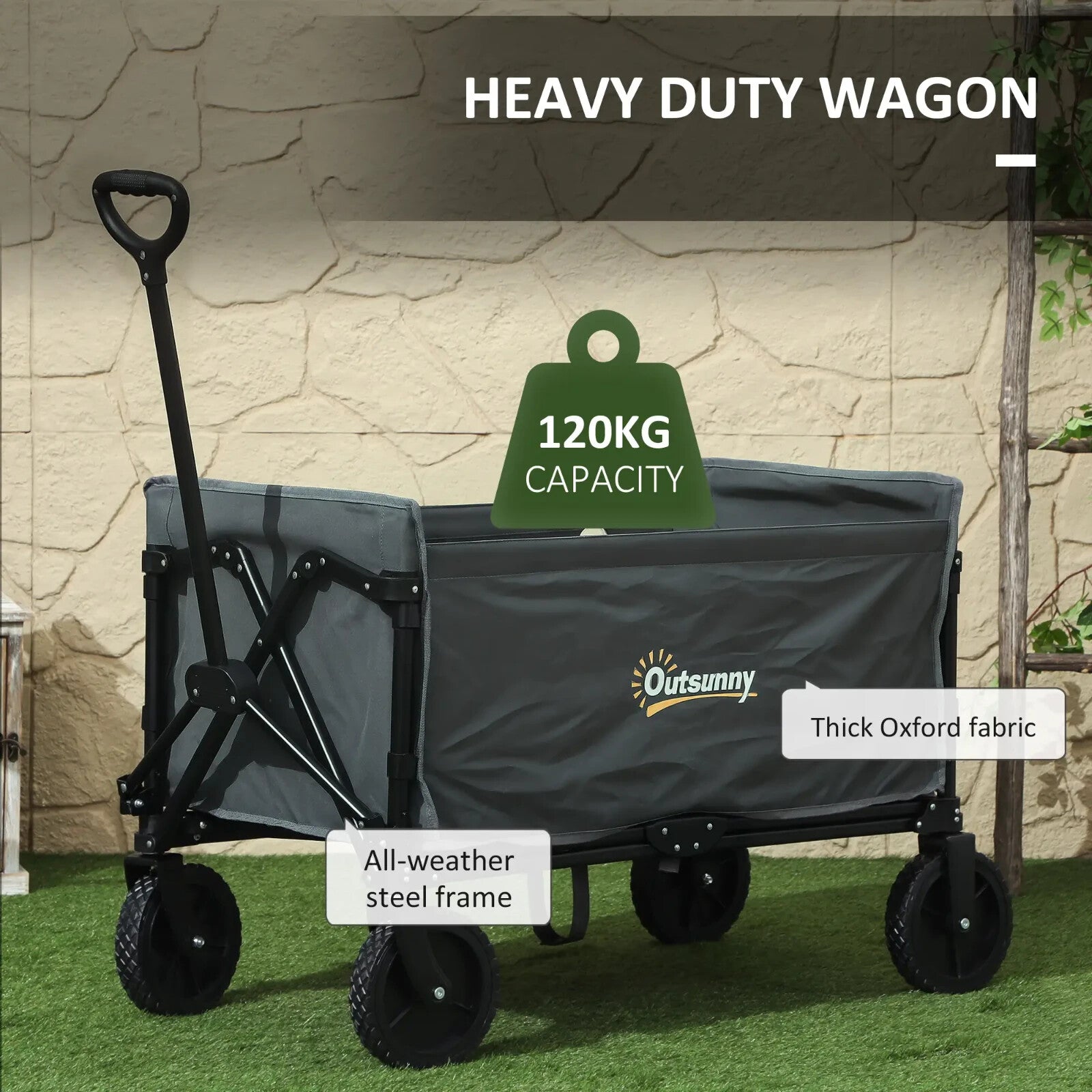 120L Folding Garden Trolley Cart Outdoor Collapsible Wagon with Wheels for Beach - Home and Garden Furniture Shop - rustic - furniture
