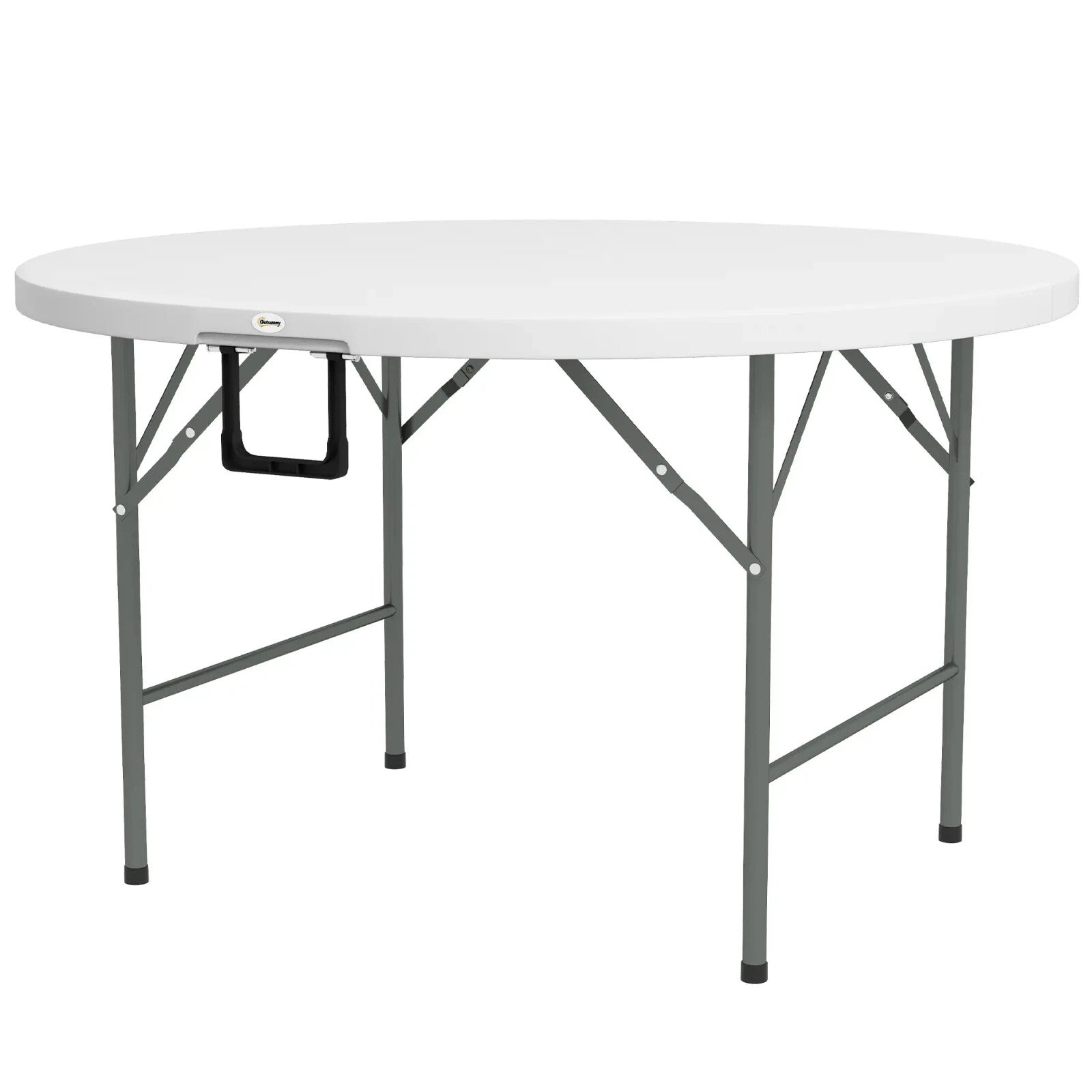 122 cm Folding Garden Table Outdoor HDPE Round Picnic Table Metal Frame White - Home and Garden Furniture Shop - rustic - furniture