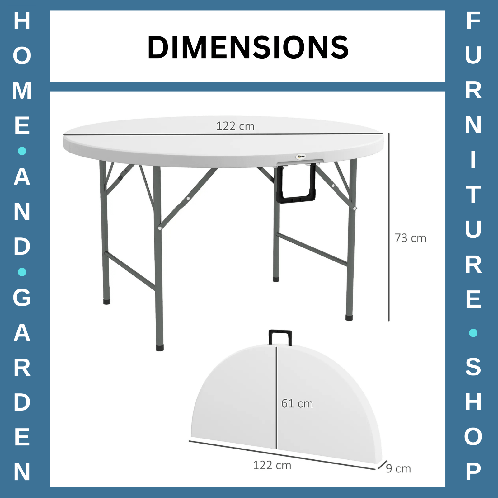 122 cm Folding Garden Table Outdoor HDPE Round Picnic Table Metal Frame White - Home and Garden Furniture Shop - rustic - furniture