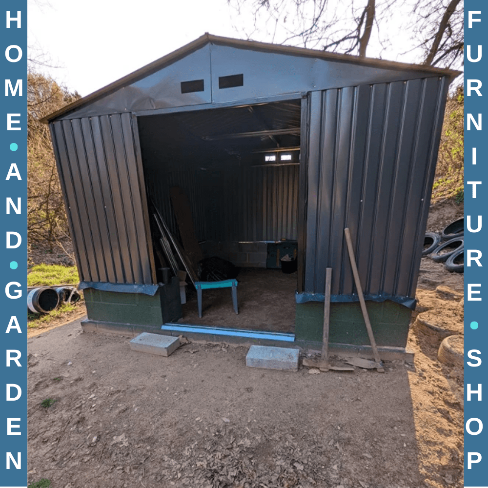 13 x 11 ft Metal Garden Storage Shed with Foundation Kit and Vents, Grey - Home and Garden Furniture Shop - rustic - furniture