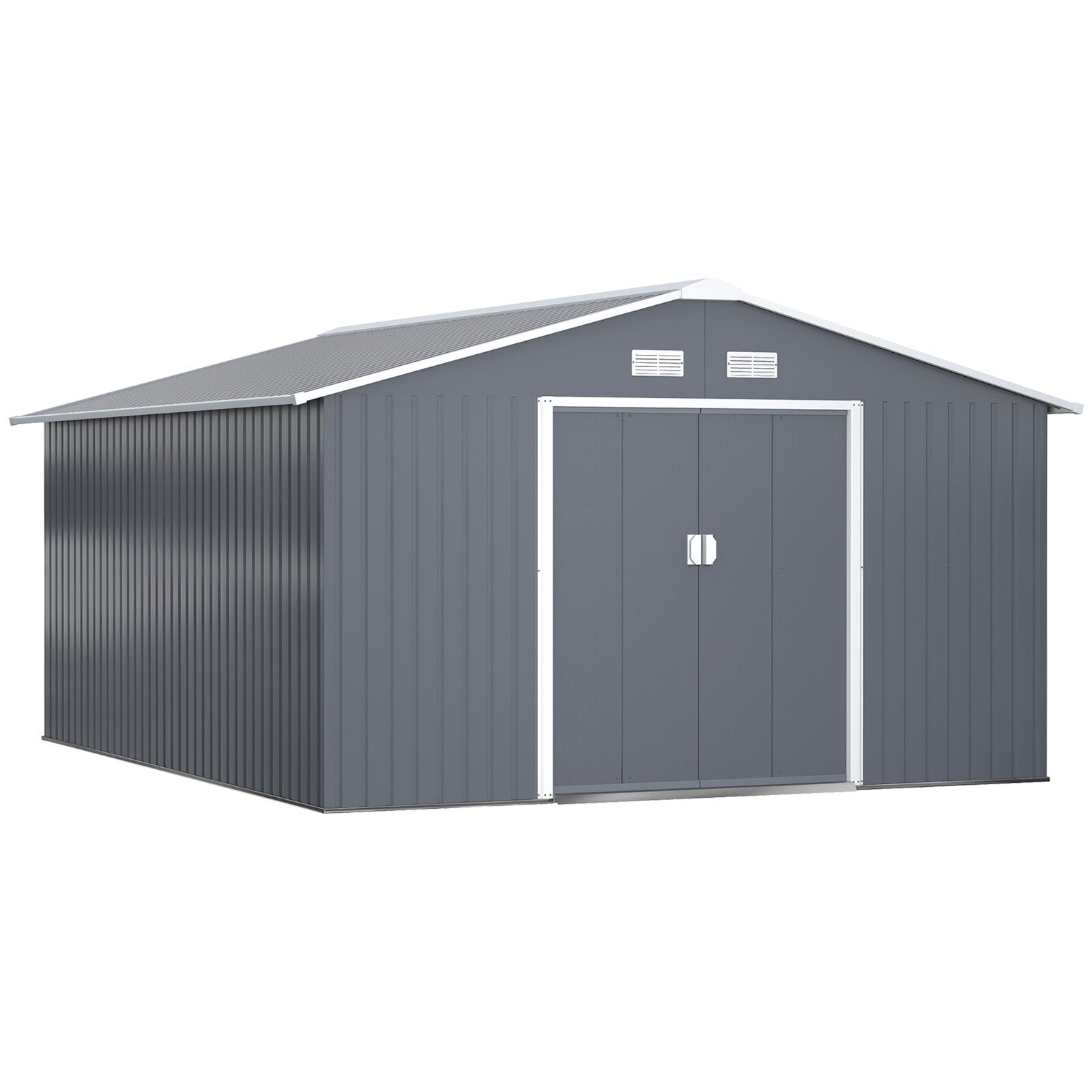 13 x 11 ft Metal Garden Storage Shed with Foundation Kit and Vents, Grey - Home and Garden Furniture Shop - rustic - furniture