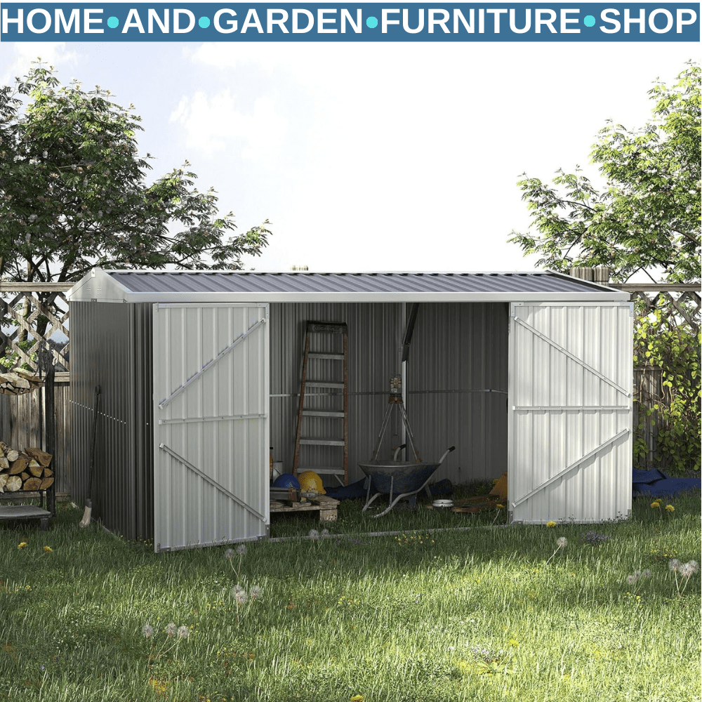 14 x 8ft Outdoor Garden Storage Shed Steel Tool Box w/Lockable Door for Backyard - Home and Garden Furniture Shop - rustic - furniture