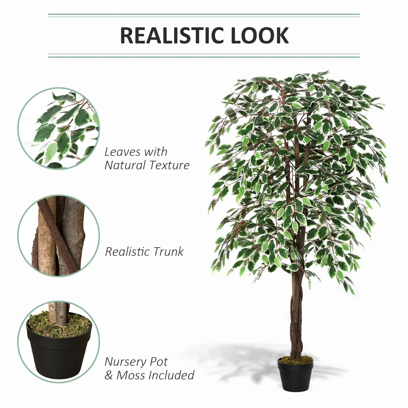 160cm Artificial Ficus Tree in Pot for Indoor Home Lifelike Greenery Decor Green - Home and Garden Furniture Shop - rustic - furniture