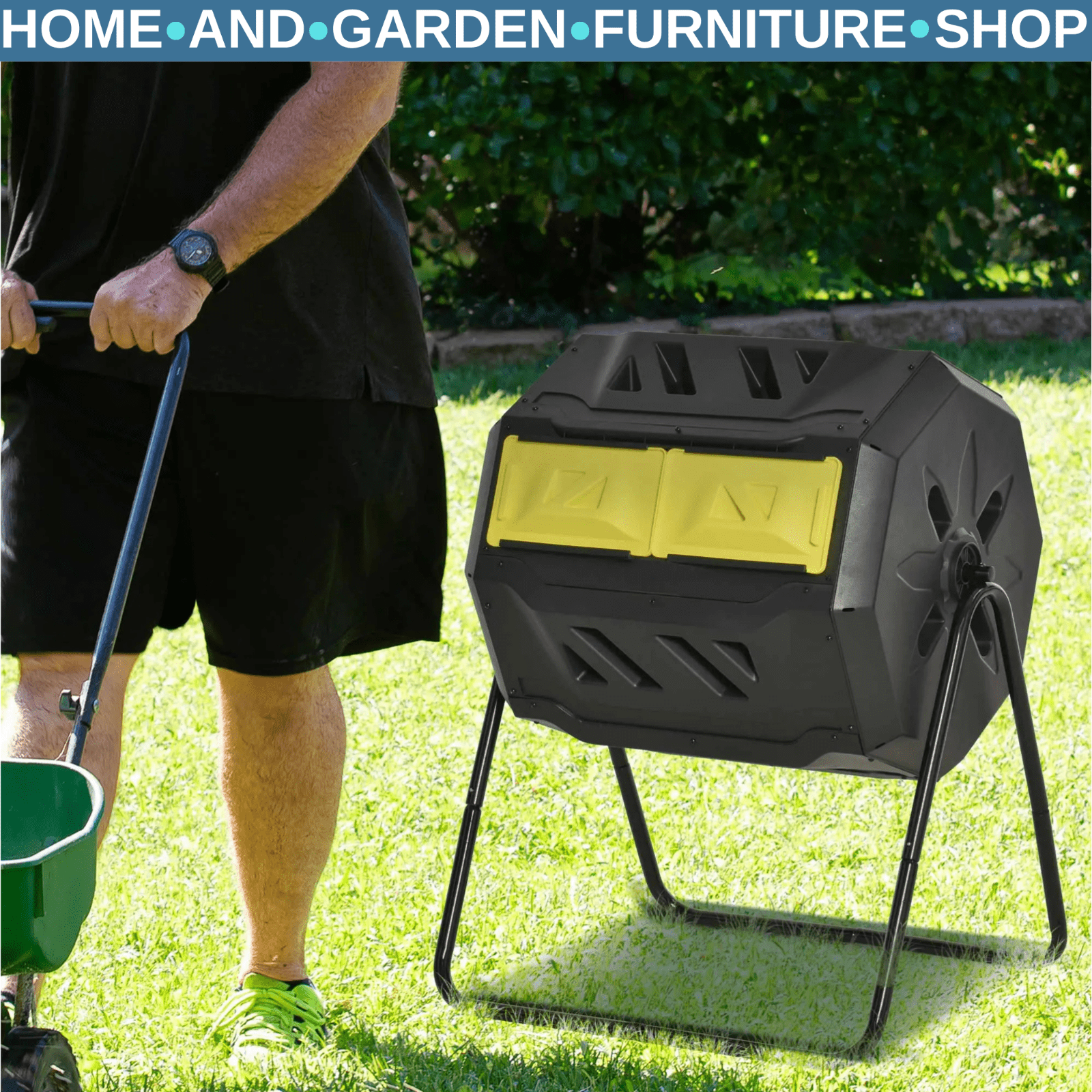 160L Rotating Garden Compost Bin Dual Chamber Tumbling Composter w/ Sliding Door - Home and Garden Furniture Shop - rustic - furniture