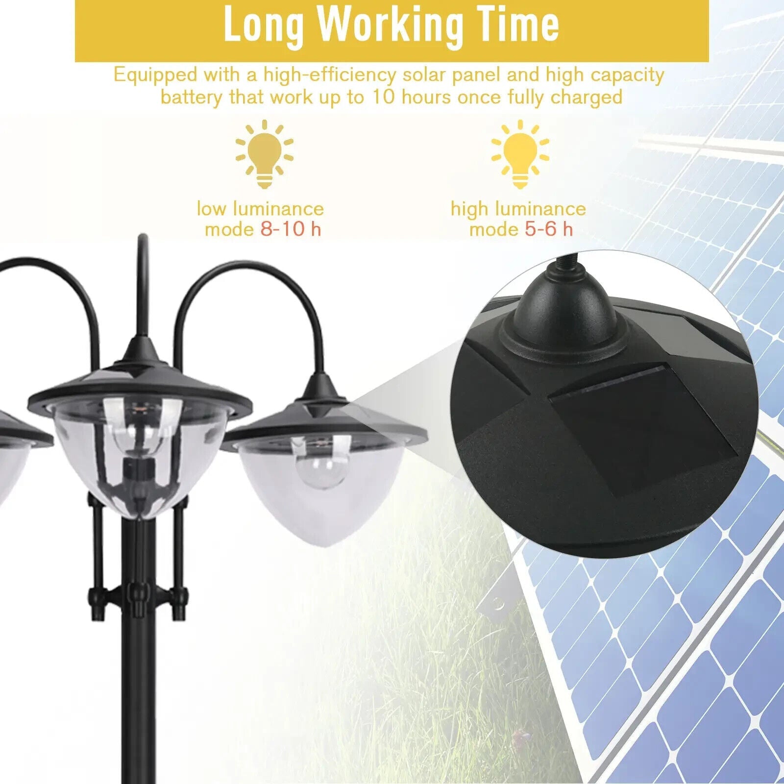 189cm Solar Lamp Post 3Head Street Light w/ Planter Outdoor LED Lighting Auto On - Home and Garden Furniture Shop - #rustic - furniture#