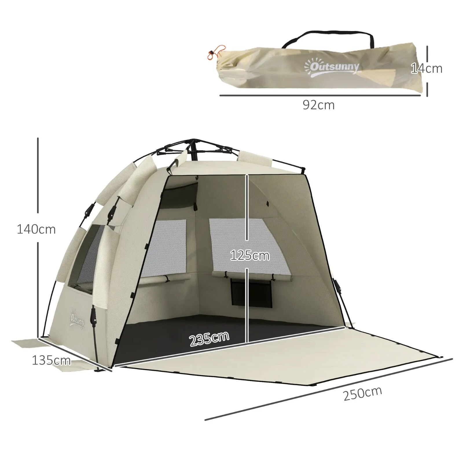 2 - 3 Person Pop Up Beach Tent Sun Shelter with Extended Floor Mesh and Carry Bag - Home and Garden Furniture Shop - rustic - furniture