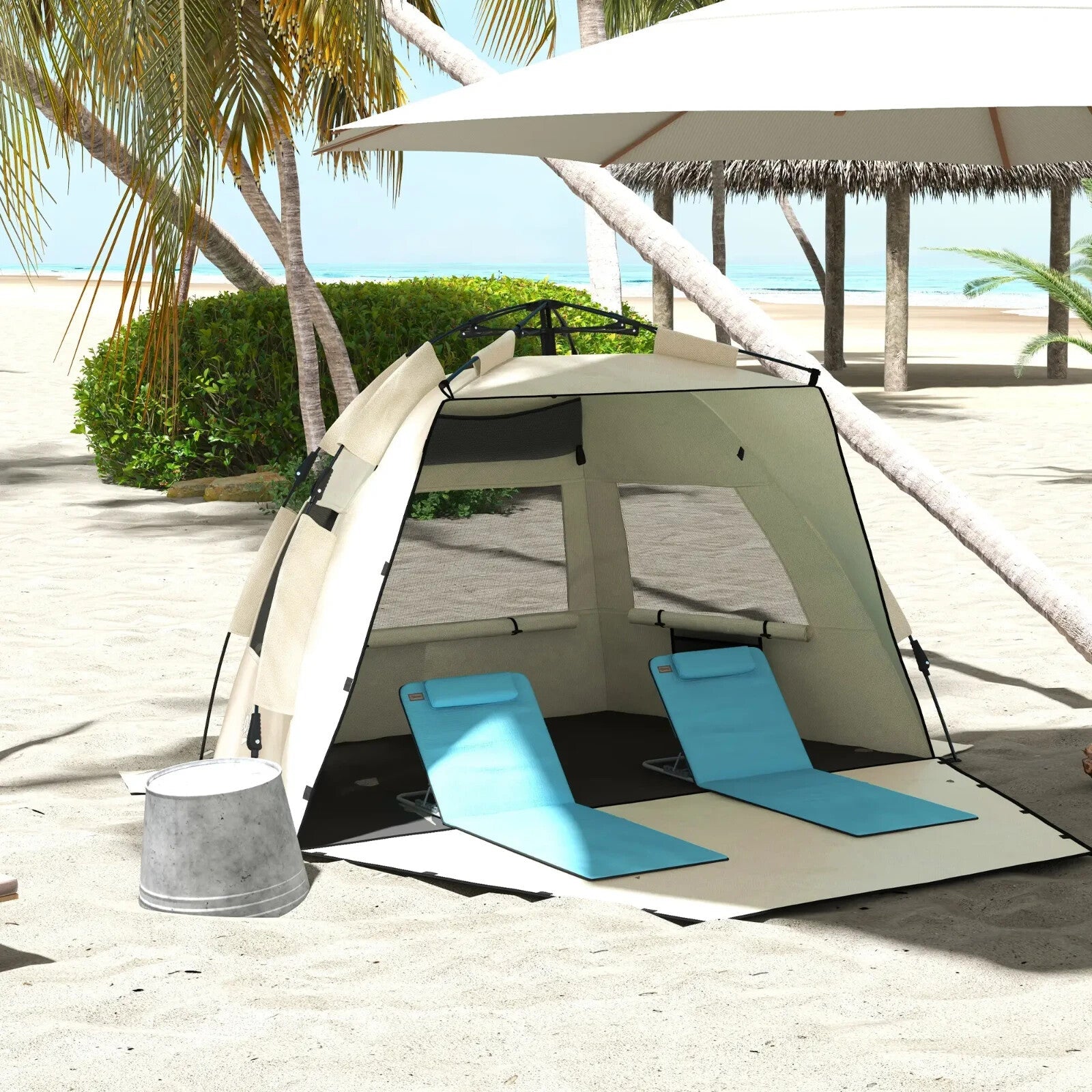 2 - 3 Person Pop Up Beach Tent Sun Shelter with Extended Floor Mesh and Carry Bag - Home and Garden Furniture Shop - rustic - furniture