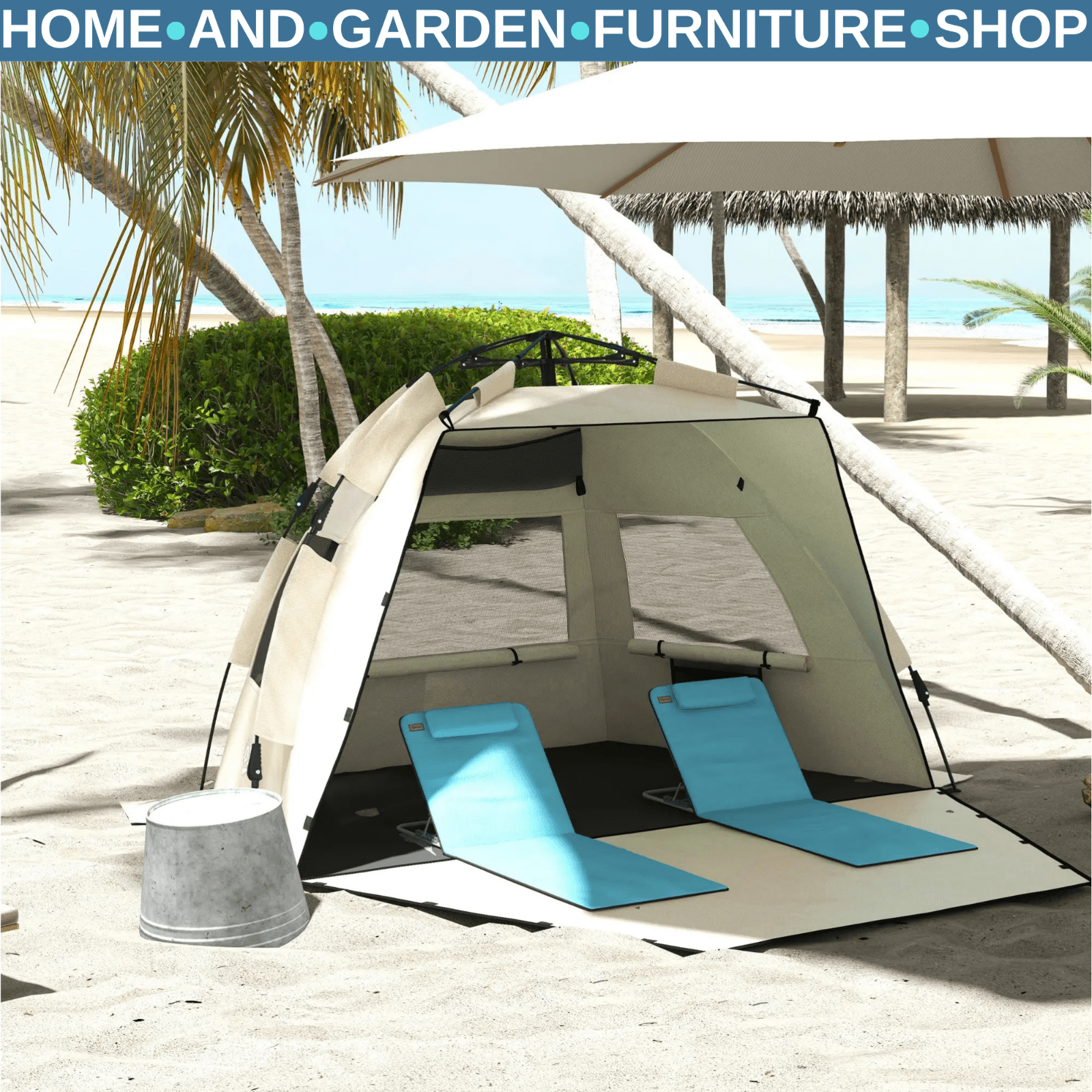 2 - 3 Person Pop Up Beach Tent Sun Shelter with Extended Floor Mesh and Carry Bag - Home and Garden Furniture Shop - rustic - furniture