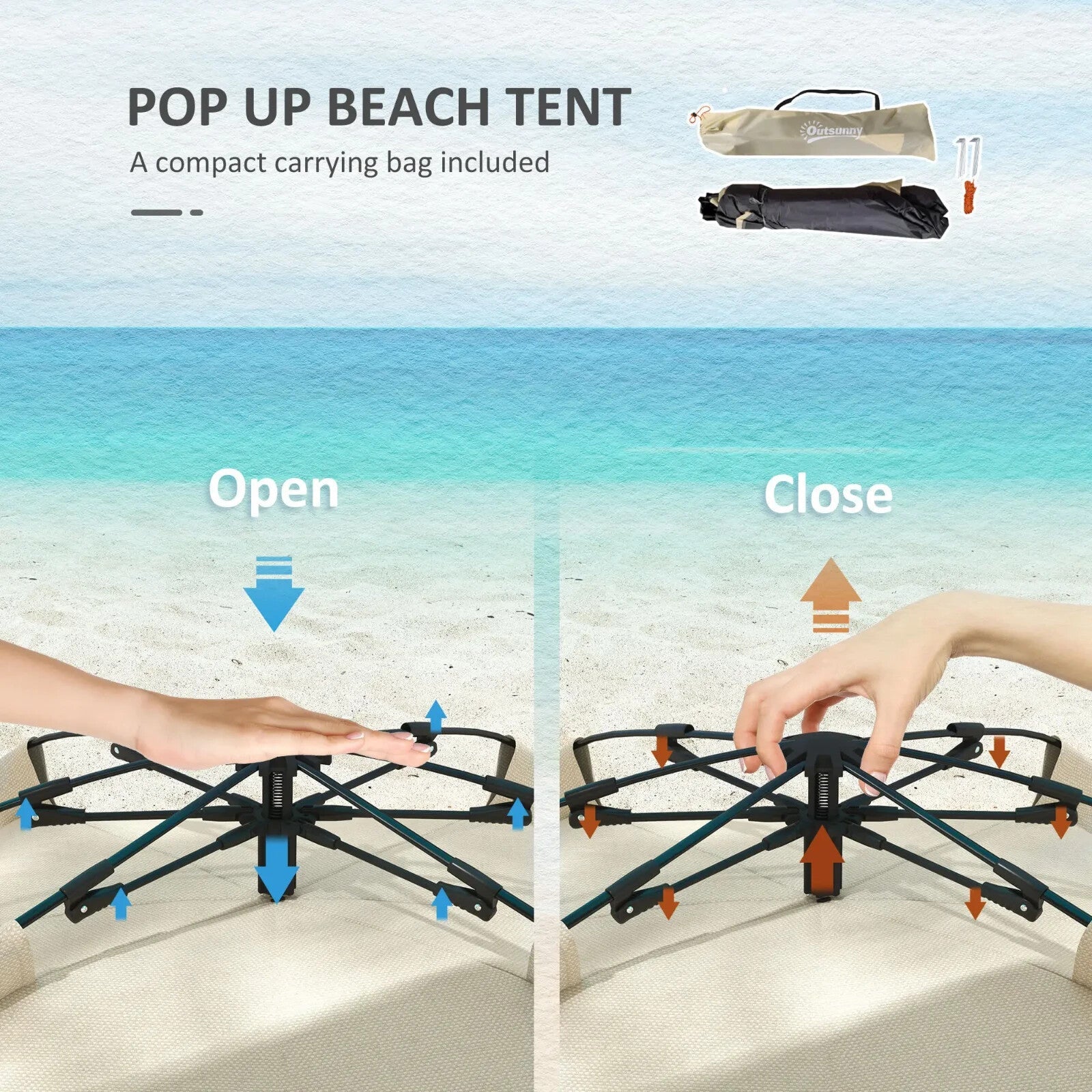 2 - 3 Person Pop Up Beach Tent Sun Shelter with Extended Floor Mesh and Carry Bag - Home and Garden Furniture Shop - rustic - furniture