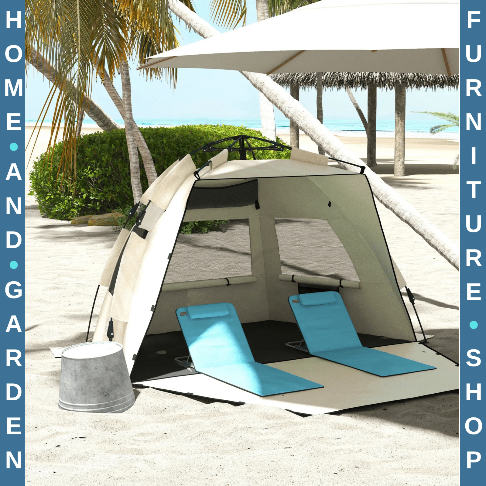 2 - 3 Person Pop Up Beach Tent Sun Shelter with Extended Floor Mesh and Carry Bag - Home and Garden Furniture Shop - rustic - furniture