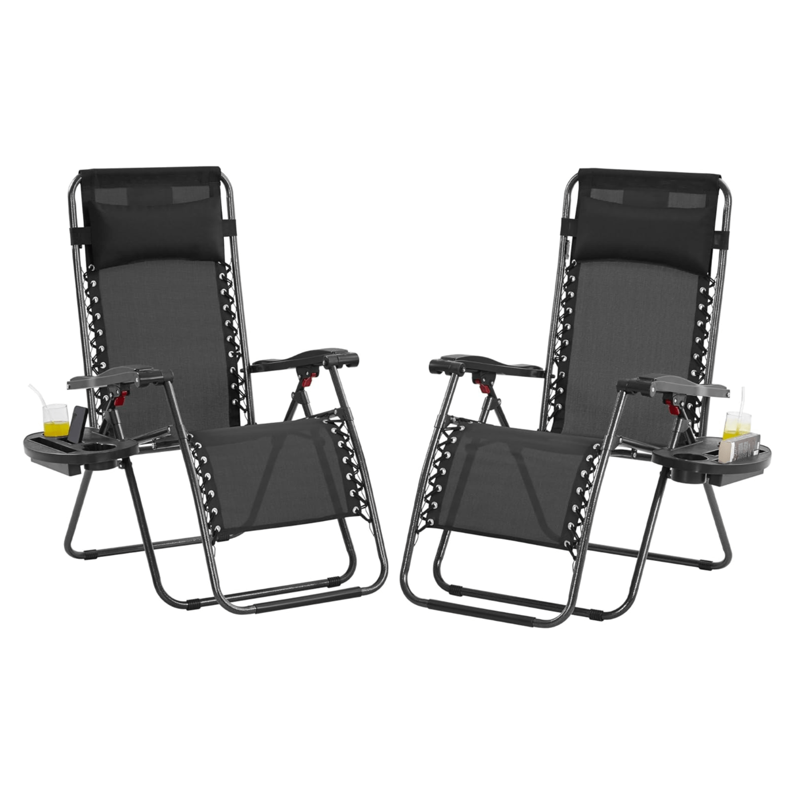 2 Black Zero Gravity Sun Lounger Pair Lounge Chairs Pillow Garden Patio Folding - Home and Garden Furniture Shop - #rustic - furniture#