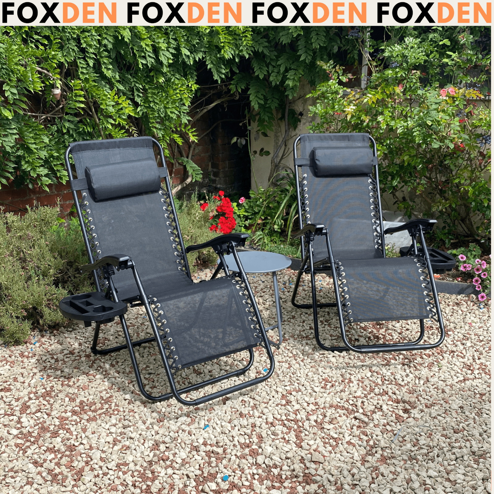 2 Black Zero Gravity Sun Lounger Pair Lounge Chairs Pillow Garden Patio Folding - Home and Garden Furniture Shop - #rustic - furniture#