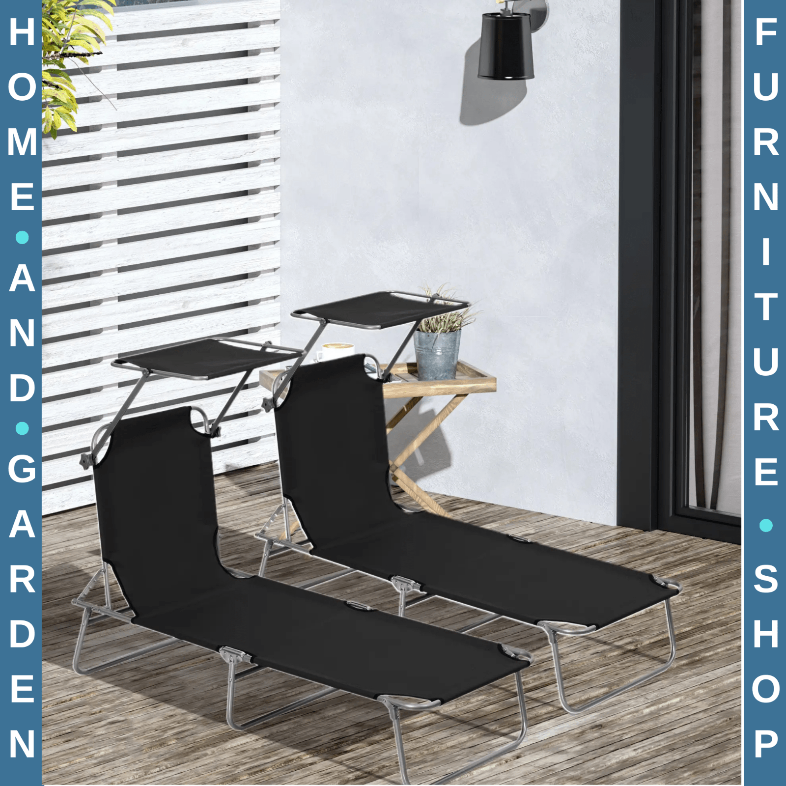 2 Foldable Outdoor Sun Loungers with Removable Shade Canopy and Patio Recliner S - Home and Garden Furniture Shop - rustic - furniture