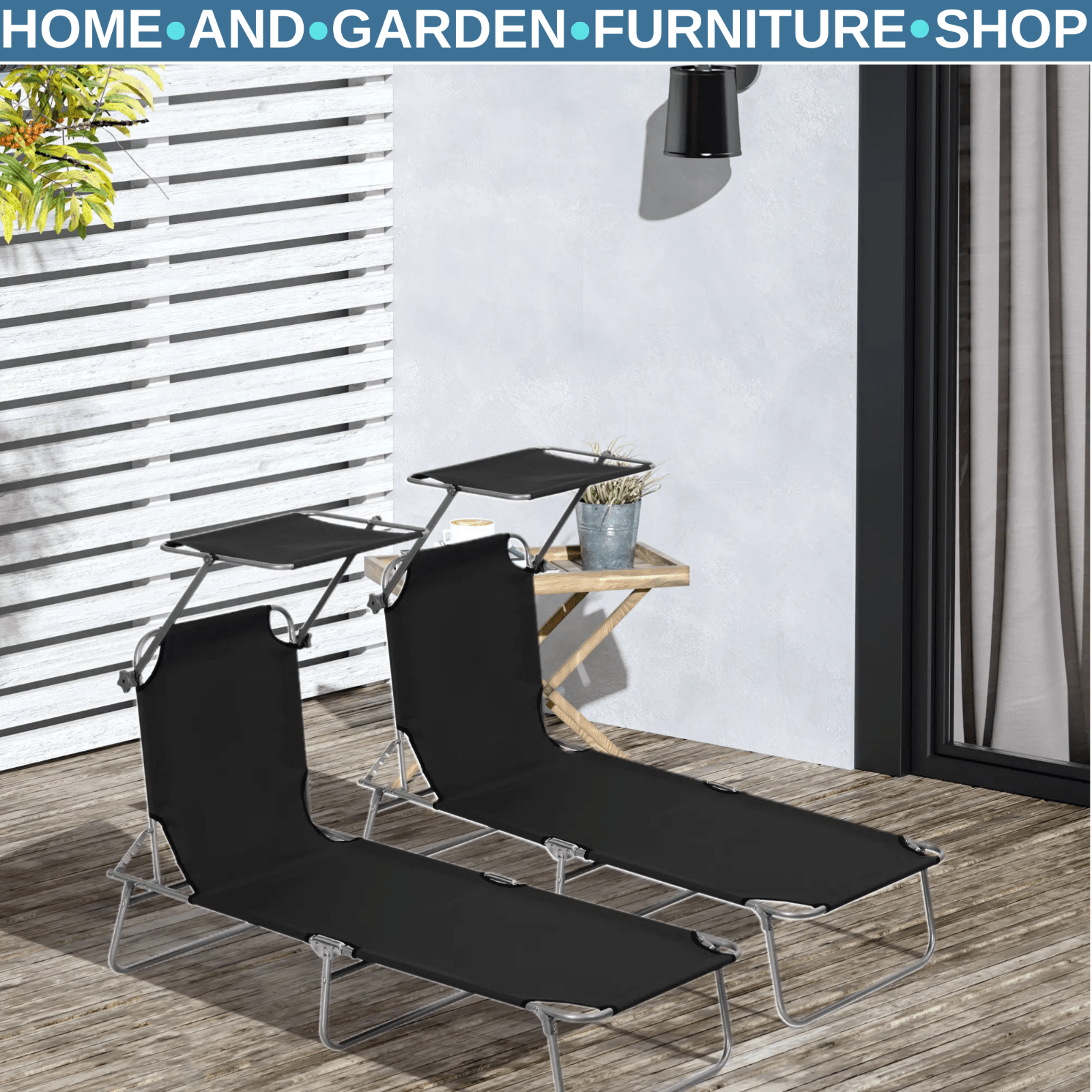 2 Foldable Outdoor Sun Loungers with Removable Shade Canopy and Patio Recliner S - Home and Garden Furniture Shop - rustic - furniture