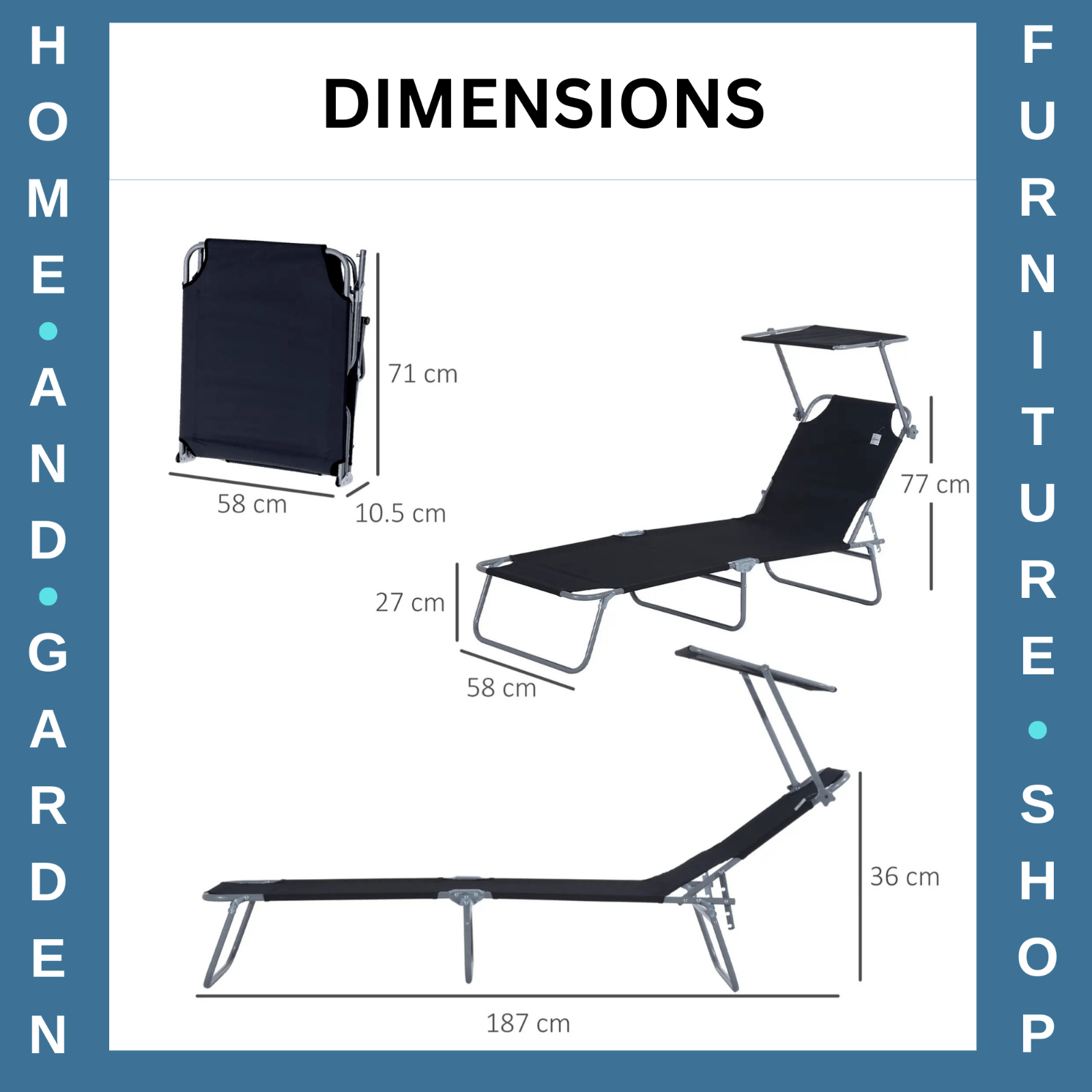 2 Foldable Outdoor Sun Loungers with Removable Shade Canopy and Patio Recliner S - Home and Garden Furniture Shop - rustic - furniture