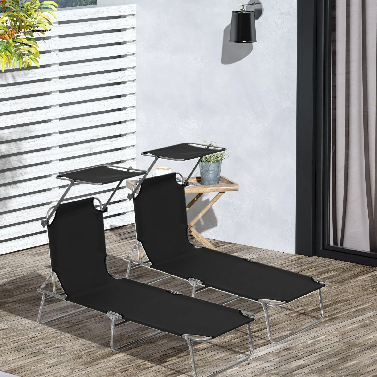 2 Foldable Outdoor Sun Loungers with Removable Shade Canopy and Patio Recliner S - Home and Garden Furniture Shop - rustic - furniture