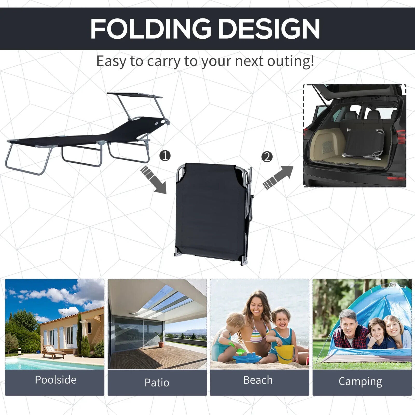 2 Foldable Outdoor Sun Loungers with Removable Shade Canopy & Patio Recliner Set - Home and Garden Furniture Shop - #rustic - furniture#