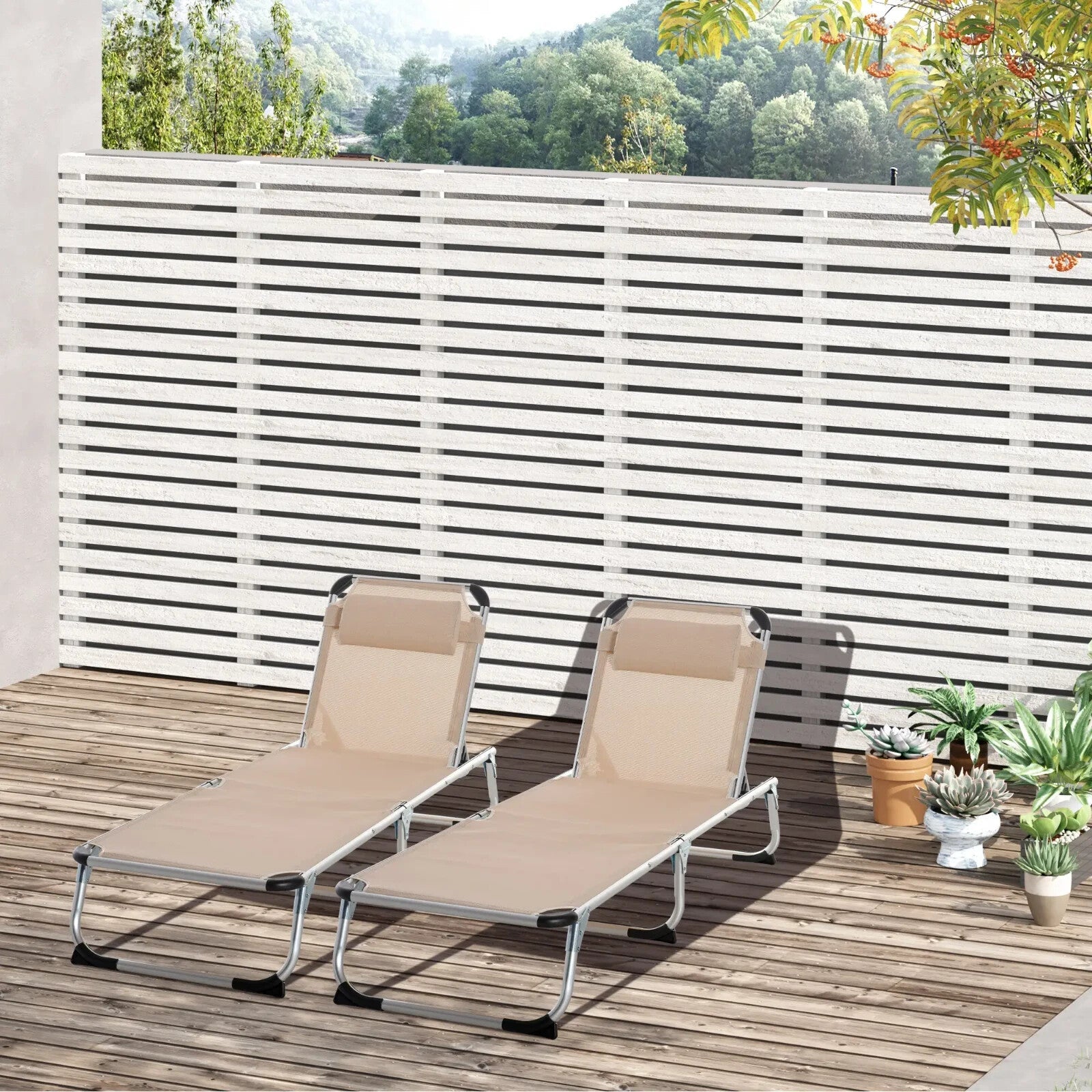 2 Foldable Sun Loungers with Pillow 5 Position Adjustable Reclining Garden Chair - Home and Garden Furniture Shop - rustic - furniture