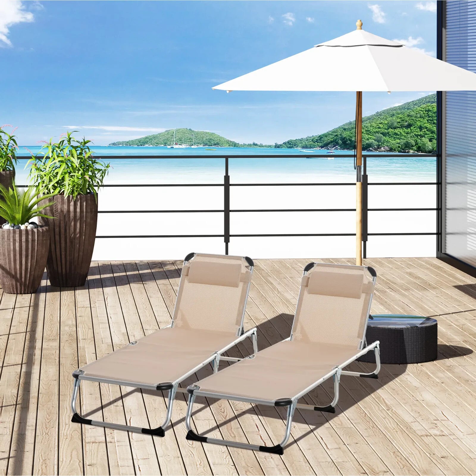 2 Foldable Sun Loungers with Pillow 5 Position Adjustable Reclining Garden Chair - Home and Garden Furniture Shop - rustic - furniture
