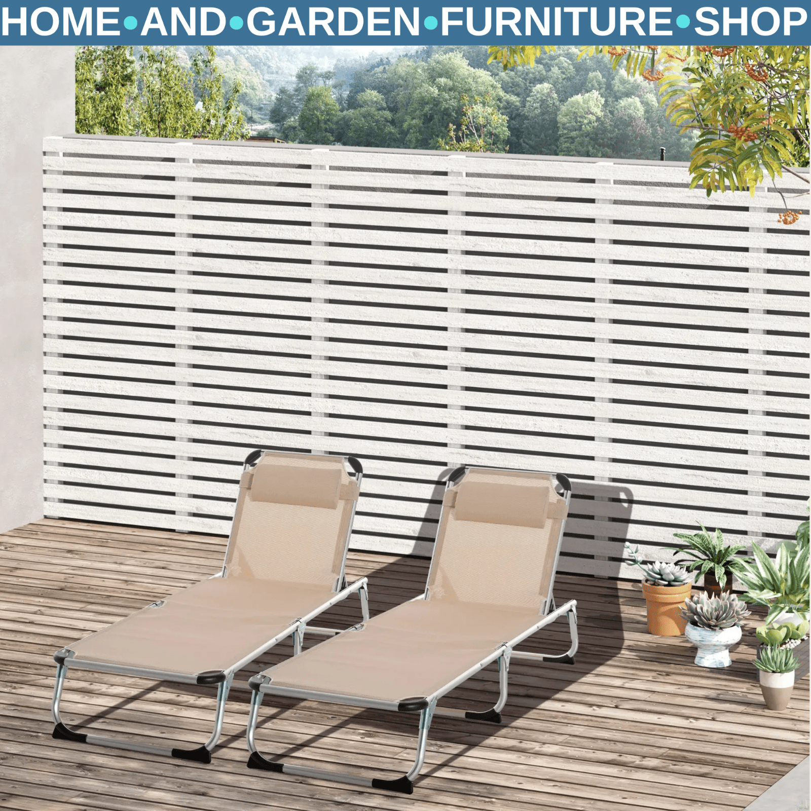 2 Foldable Sun Loungers with Pillow 5 Position Adjustable Reclining Garden Chair - Home and Garden Furniture Shop - rustic - furniture