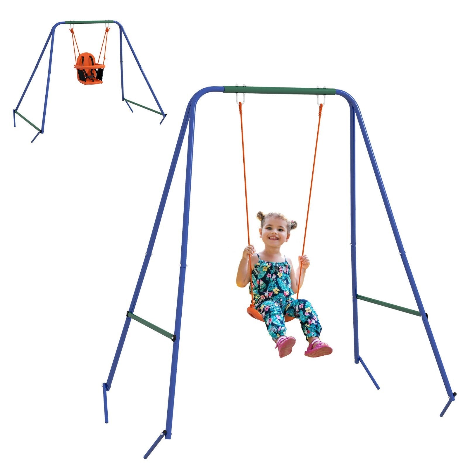 2 in 1 Baby Nursery Swing with Safety Belt Comfortable Seat and Metal for Kids - Home and Garden Furniture Shop - rustic - furniture
