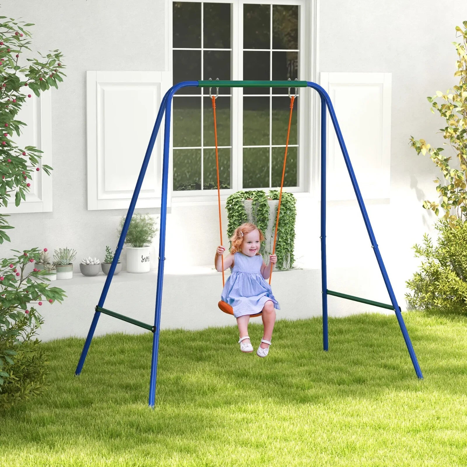 2 in 1 Baby Nursery Swing with Safety Belt Comfortable Seat and Metal for Kids - Home and Garden Furniture Shop - rustic - furniture