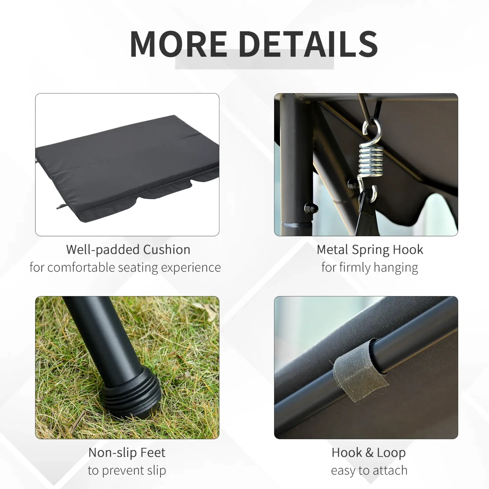 2 - in - 1 Hammock Swing Chair 3 Seater Powder Coated w/ Cushion & Canopy Dark Grey - Home and Garden Furniture Shop - rustic - furniture