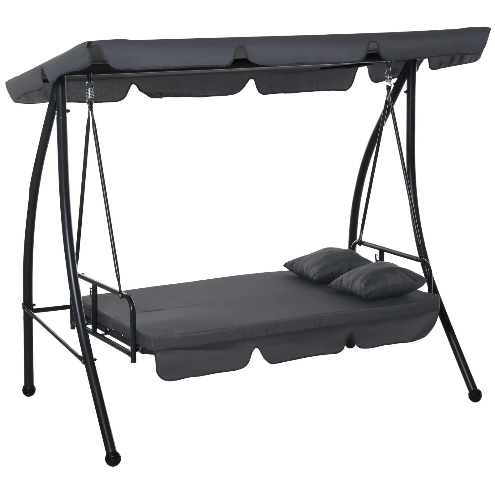 2 - in - 1 Hammock Swing Chair 3 Seater Powder Coated w/ Cushion & Canopy Dark Grey - Home and Garden Furniture Shop - rustic - furniture