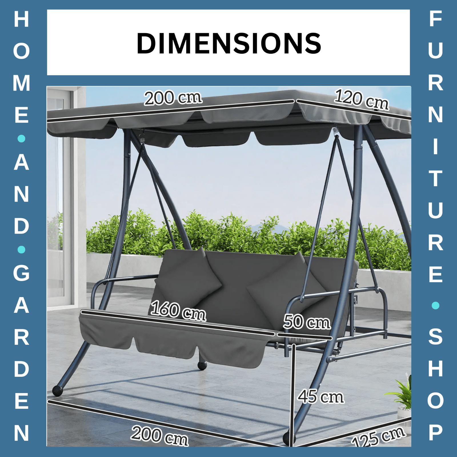 2 - in - 1 Hammock Swing Chair 3 - Seater Steel with Cushion & Tilt Canopy Light Grey - Home and Garden Furniture Shop - #rustic - furniture#