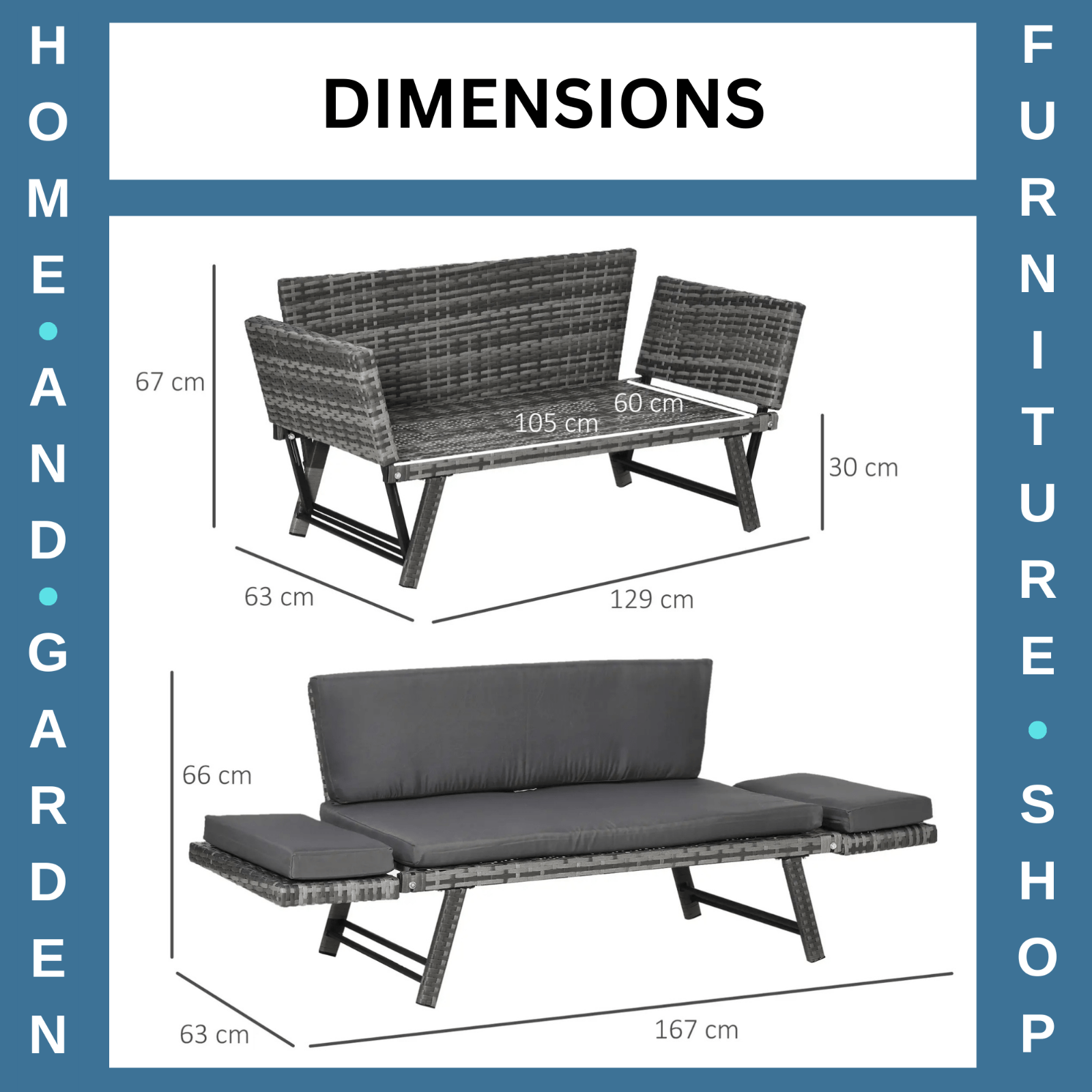 2 in 1 Rattan Folding Daybed Sofa Bench Garden Chaise Lounger with Cushion - Home and Garden Furniture Shop - rustic - furniture